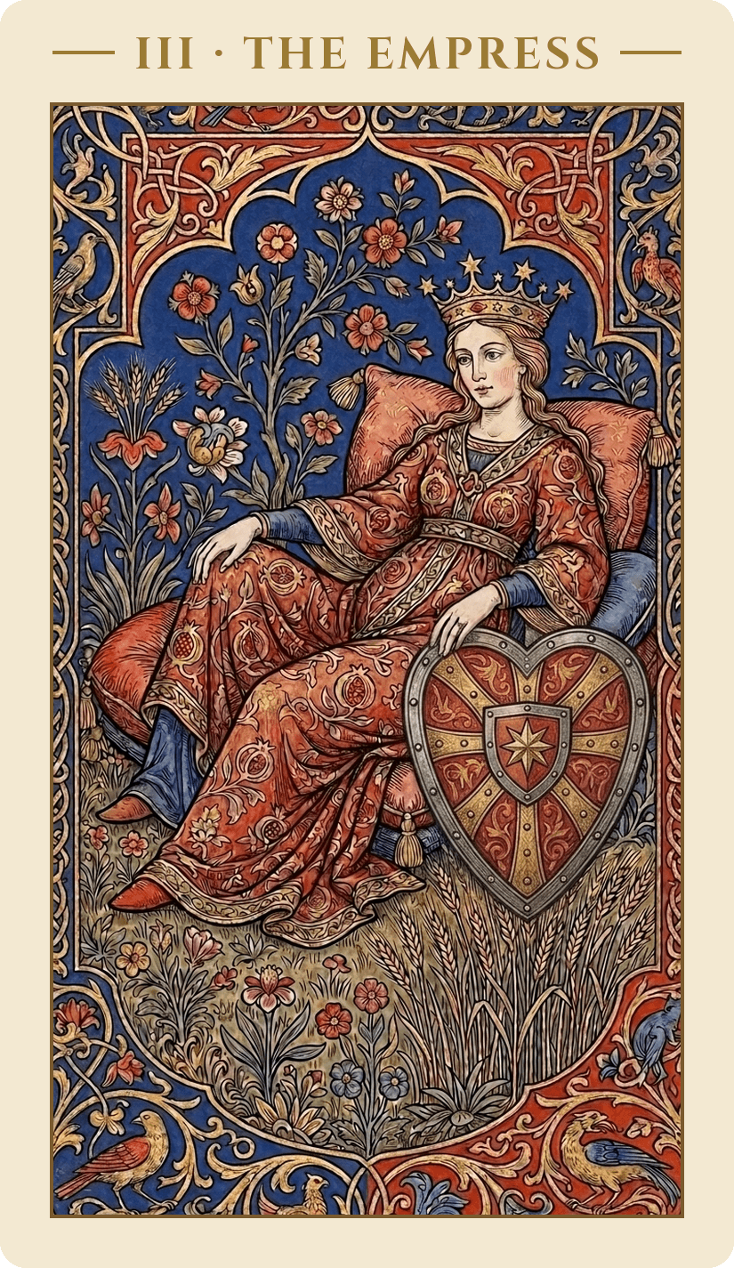 The Empress — Medieval Illuminated Manuscript deck