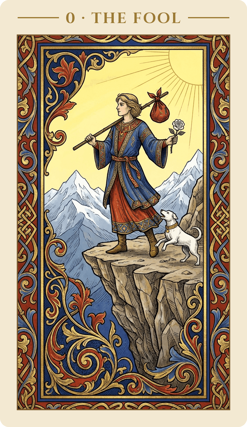 The Fool — Medieval Illuminated Manuscript deck