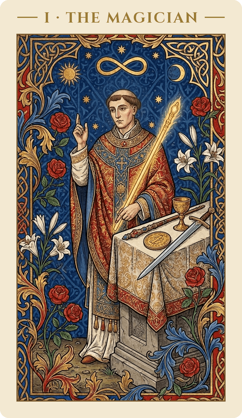 The Magician — Medieval Illuminated Manuscript deck